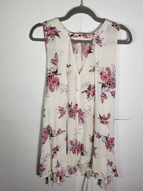 Free People Ivory Floral Sleeveless Keyhole Swing Dress Size Small